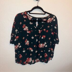 Madewell Rhyme Green Boxy Blouse Floral Green and Pink Short Sleeve Size Medium